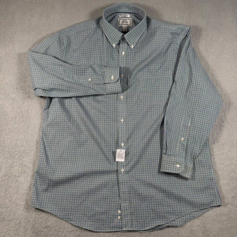 Jos. A. Bank 1905 Dress Shirt Mens 18-34 Blue Green Gingham Stretch Non-Iron NWT
